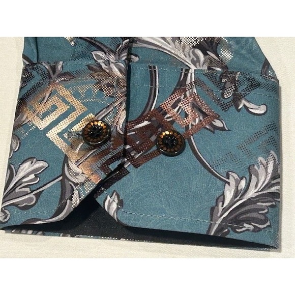 Silver Stone Men's Modern Fit Long-Sleeve Button-Up Teal/Silver Shirt NWT Size L - Picture 5 of 11